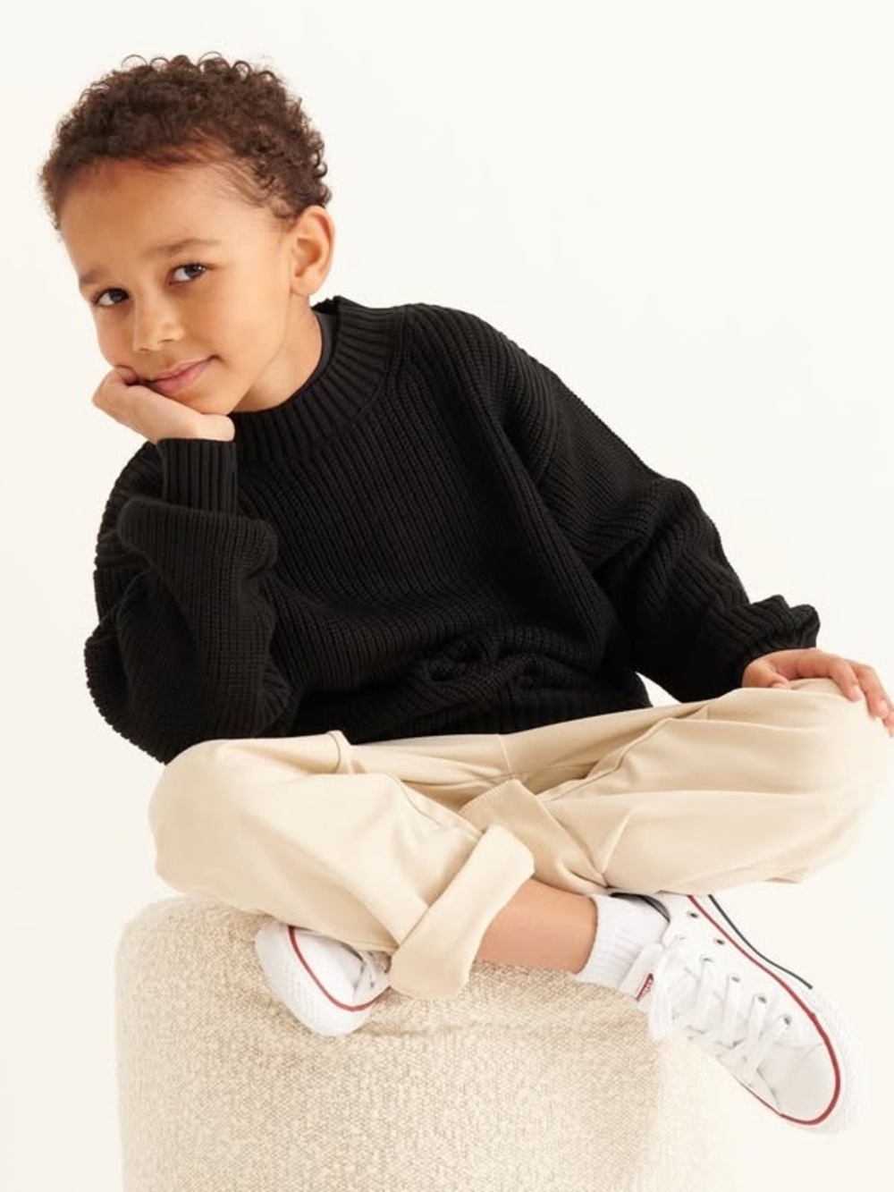 Emma Knudsen’s kids brand Maville. Black Ribbed Crewneck Sweater